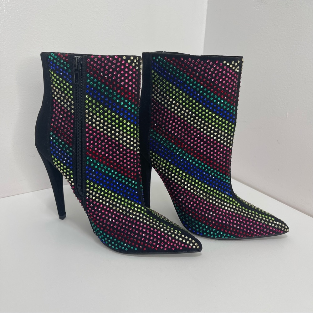 Sparkle Pointed Toe Heel Boots Booties Multicolor… - image 2